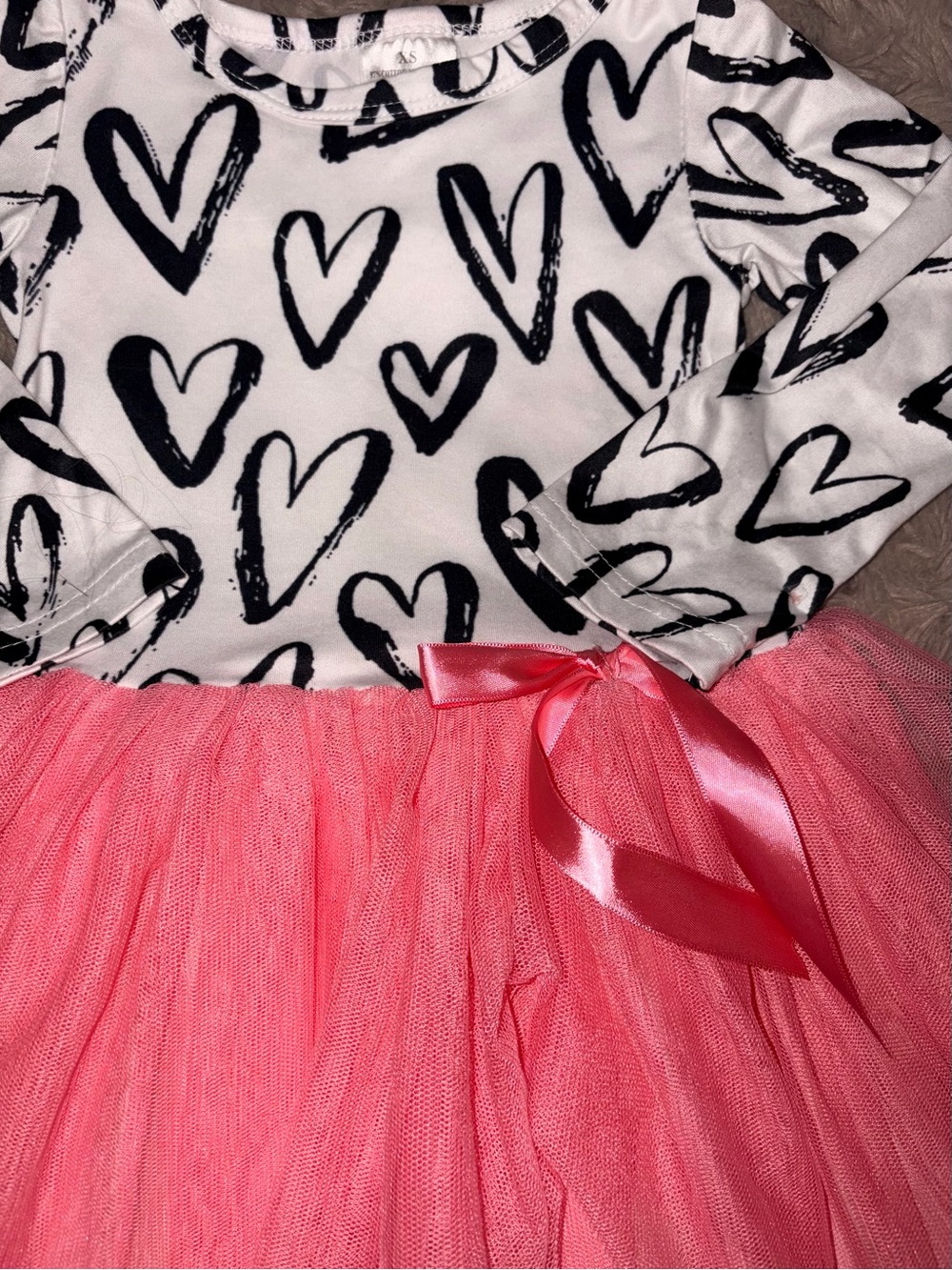 Girls Heart-Print Long Sleeve Dress with Pink Tulle Skirt